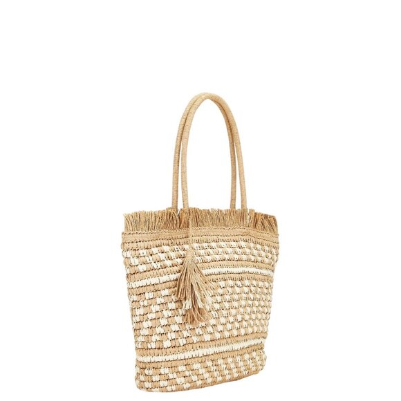 Nikki Beach Karolina Tote in White & Natural One Size New Womens Straw Handbag - Picture 3 of 11